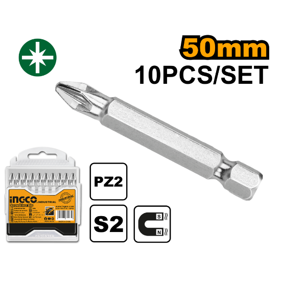 SDB11PZ223 - INGCO SET DE 10 EMBOUTS PZ2 50MM AU MAROC [SDB11PZ223] — outil INGCO — Maroc —