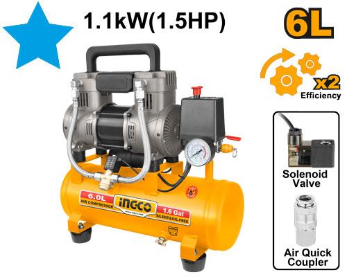 ACS111062 - INGCO COMPRESSEUR SILENCIEUX 6L 1100W(1.5HP) NR AU MAROC [ACS111062] — compresseur INGCO — Maroc —