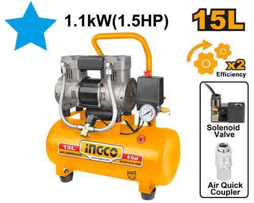 ACS111152 - INGCO COMPRESSEUR SILENCIEUX 15L 1100W(1.5HP) NR AU MAROC [ACS111152] — compresseur INGCO — Maroc —