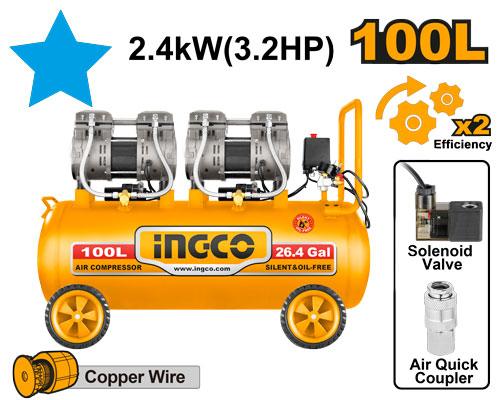 ACS2241001 - INGCO COMPRESSEUR SILENCIEUX 100L 2x200W 3.2HP AU MAROC [ACS2241001] — compresseur INGCO — Maroc —