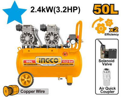 INGCO COMPRESSEUR SILENCIEUX 50L 2×1200W（3.2HP） AU MAROC [ACS224501]