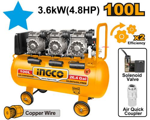 ACS3361001 - INGCO COMPRESSEUR SILENCIEUX 100L 3x1200W 4,8HP AU MAROC [ACS3361001] — compresseur INGCO — Maroc —