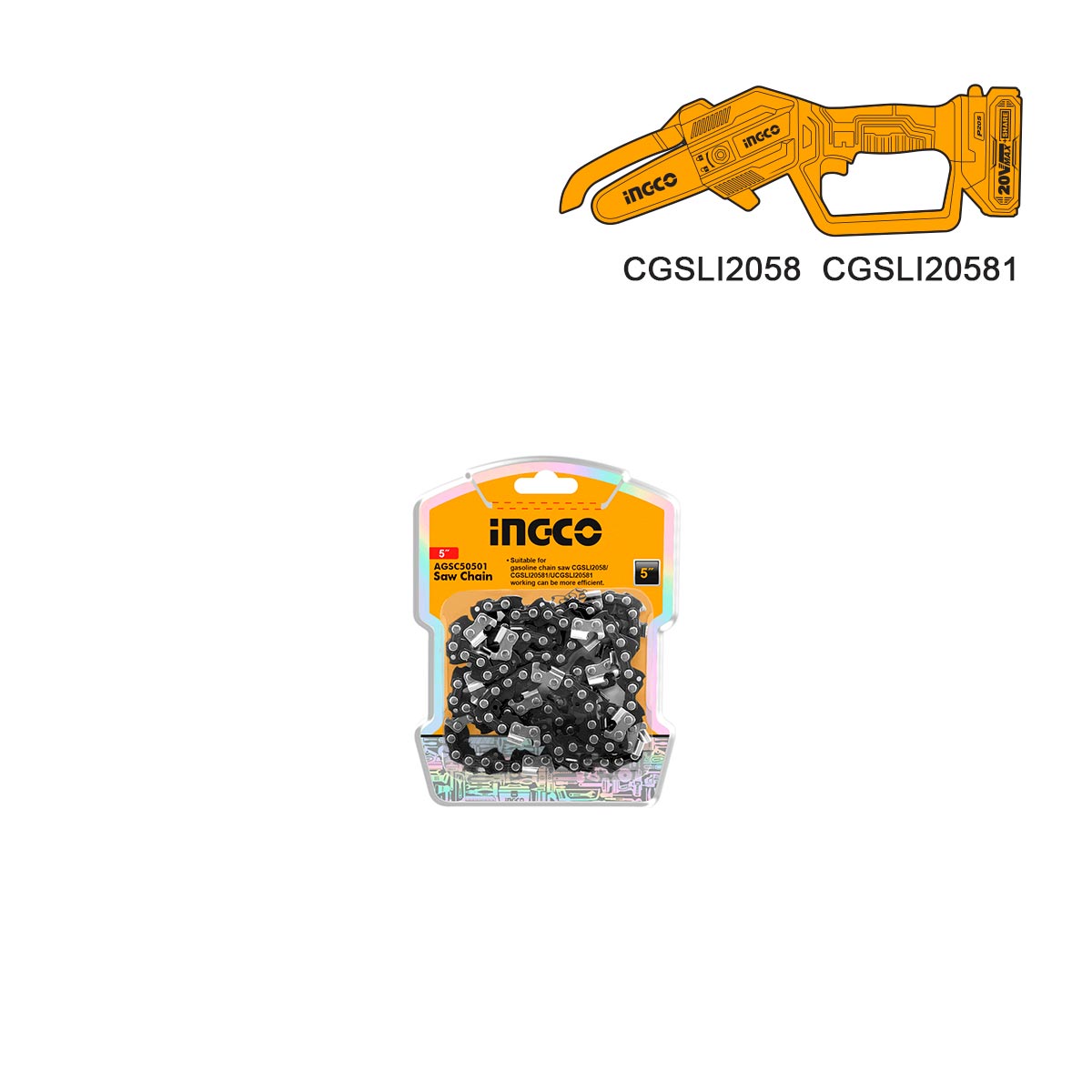 AGSC50501 - INGCO CHAÎNE 5" POUR SCIE ÉLAGUEUSE GCS545181 AU MAROC [AGSC50501] — scie INGCO — Maroc — — vue 2