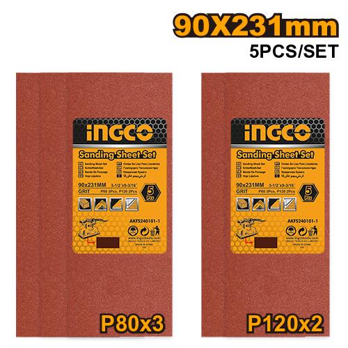 AKFS240101-1 - INGCO JEU FEUILLES ABRASIVES PONCAGE 5PCS 90*231MM FS320 AU MAROC [AKFS240101-1] — outil INGCO — Maroc —