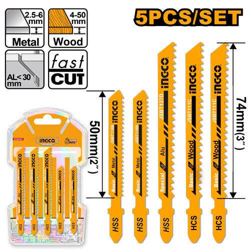 AKJ0051 - 5PCS / Set Set Ensemble de lames de scie sauteuse adapté pour le bois, le métal et l’aluminium AKJ0051 — scie INGCO — Maroc —