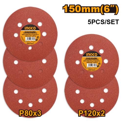 AKRS150051 - INGCO JEU FEUILLES ABRASIVES PONCEUSE ORBITALE 5PCS 150M AU MAROC [AKRS150051] — ponceuse INGCO — Maroc —