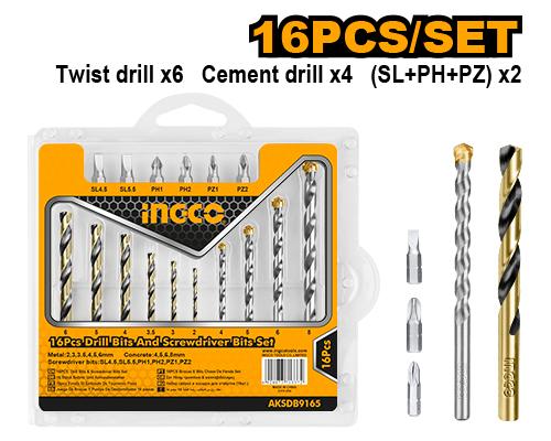 AKSDB9165 - INGCO SET DE FORETS ET EMBOUTS 16 PIECES AU MAROC [AKSDB9165] — foret INGCO — Maroc —
