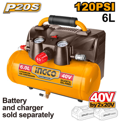 INGCO COMPRESSEUR SANS FIL BATTERIE 6L BATTERIE ET CHARGEUR NON INCLUS AU MAROC [CACLI2003]