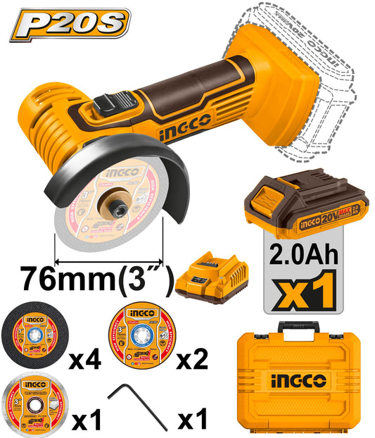 CAGLI76012 - INGCO MALETTE MINI MEULEUSE 76MM 20V 1BATT 7 DISCS INGCO AU MAROC [CAGLI76012] — meuleuse INGCO — Maroc —