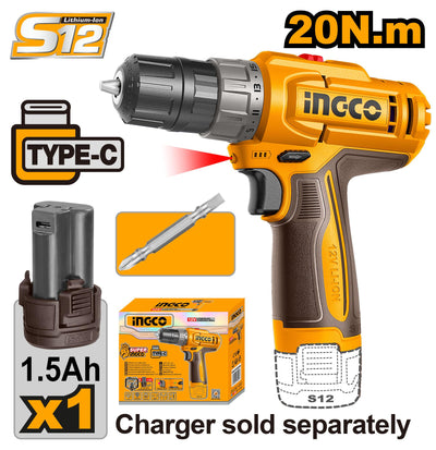 INGCO VISSEUSE 12V 20NM +1 BATTERIE 1.5AH  CHARGEUR TYPE-C INGCO AU MAROC [CDLI122061]