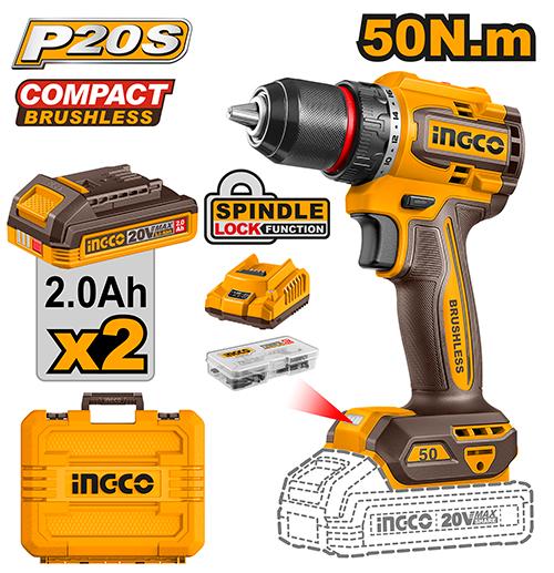 Visseuse brushless INGCO 20V 50Nm 2 batteries — 599dh — outillagemaroc.com