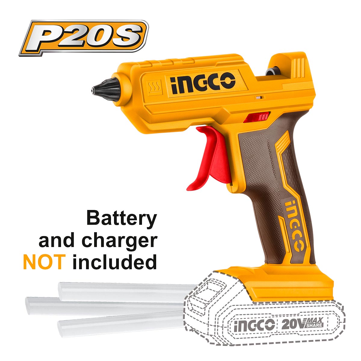 CGGLI2001 - INGCO PISTOLET A COLLE 20V (SS BATTERIE/SS CHARGEUR)+3 B AU MAROC [CGGLI2001] — batterie INGCO — Maroc — — vue principale