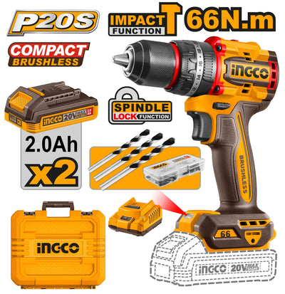 INGCO PERCEUSE VISSEUSE 20V 66NM 2 BATT BRUSHLESS AU MAROC [CIDLI20668]