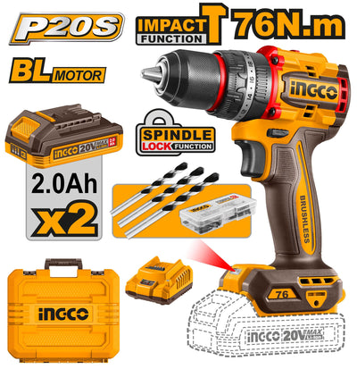 INGCO PERCEUSE VISSEUSE 20V 76NM 2 BATT BRUSHLESS AU MAROC [CIDLI20768]