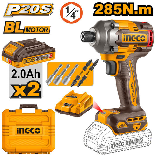 CIRLI2028 - INGCO VISSEUSE A CHOC 20V 285N.M BRUSHLESS AU MAROC [CIRLI2028] — perceuse visseuse INGCO — Maroc —