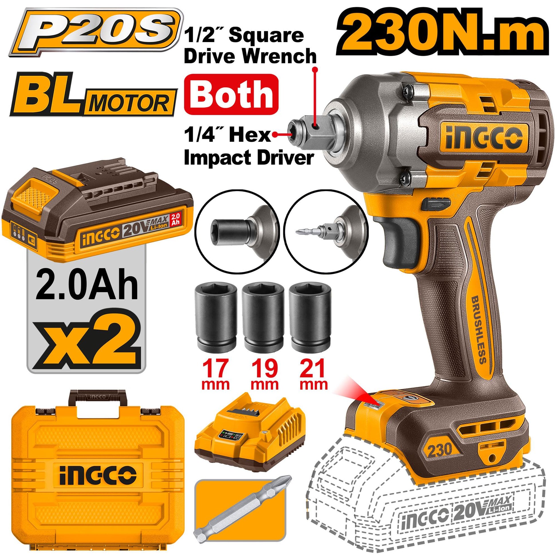 CIWLI20236 - INGCO BOULONNEUSE BRUSHLESS 1/2 20V 230N.M INGCO AU MAROC [CIWLI20236] — outil INGCO — Maroc —