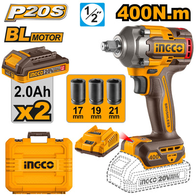 INGCO BOULONNEUSE A CHOC 400NM SANS CHARBON 20V+2BAT 2.0 AU MAROC [CIWLI2040]
