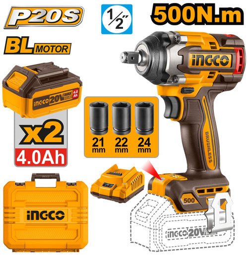 CIWLI2050 - INGCO BOULONNEUSE A CHOC 500NM SANS CHARBON 20V+2BAT SI AU MAROC [CIWLI2050] — outil INGCO — Maroc —