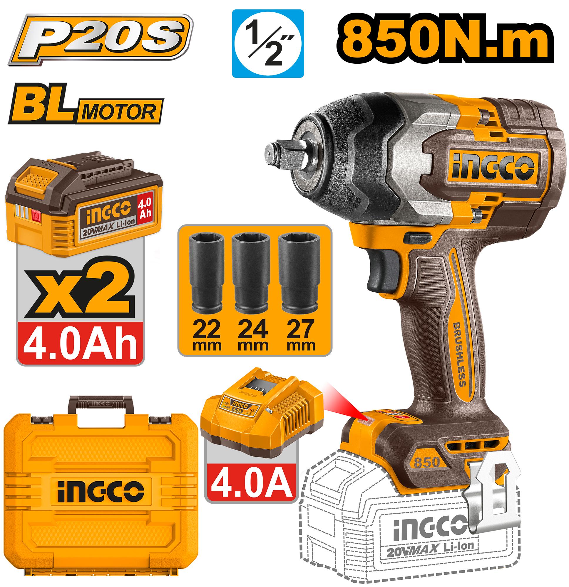 CIWLI2085 - INGCO BOULONNEUSE A CHOC 850NM BRUSHLESS 20V+2BAT AU MAROC [CIWLI2085] — outil INGCO — Maroc —