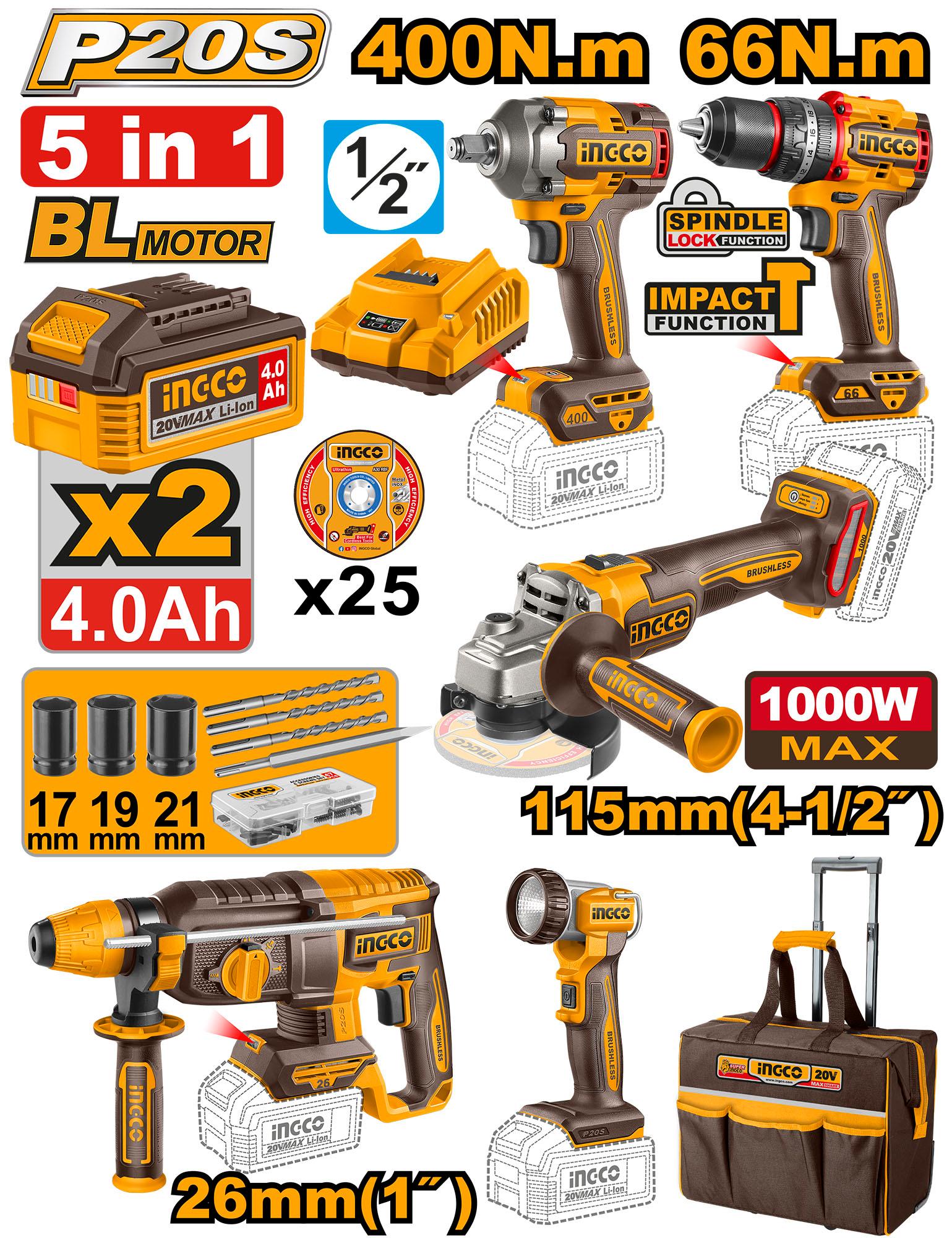 CKLI2059 - PACK VALISE DE 5 MACHINES 20V AU MAROC [CKLI2059] — outil INGCO — Maroc —