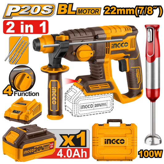 COSLI240208 - INGCO PACK MARTEAU PERFORATEUR 22MM 20V/MIXEUR PLONGEANT AU MAROC [COSLI240208] — perforateur INGCO — Maroc —