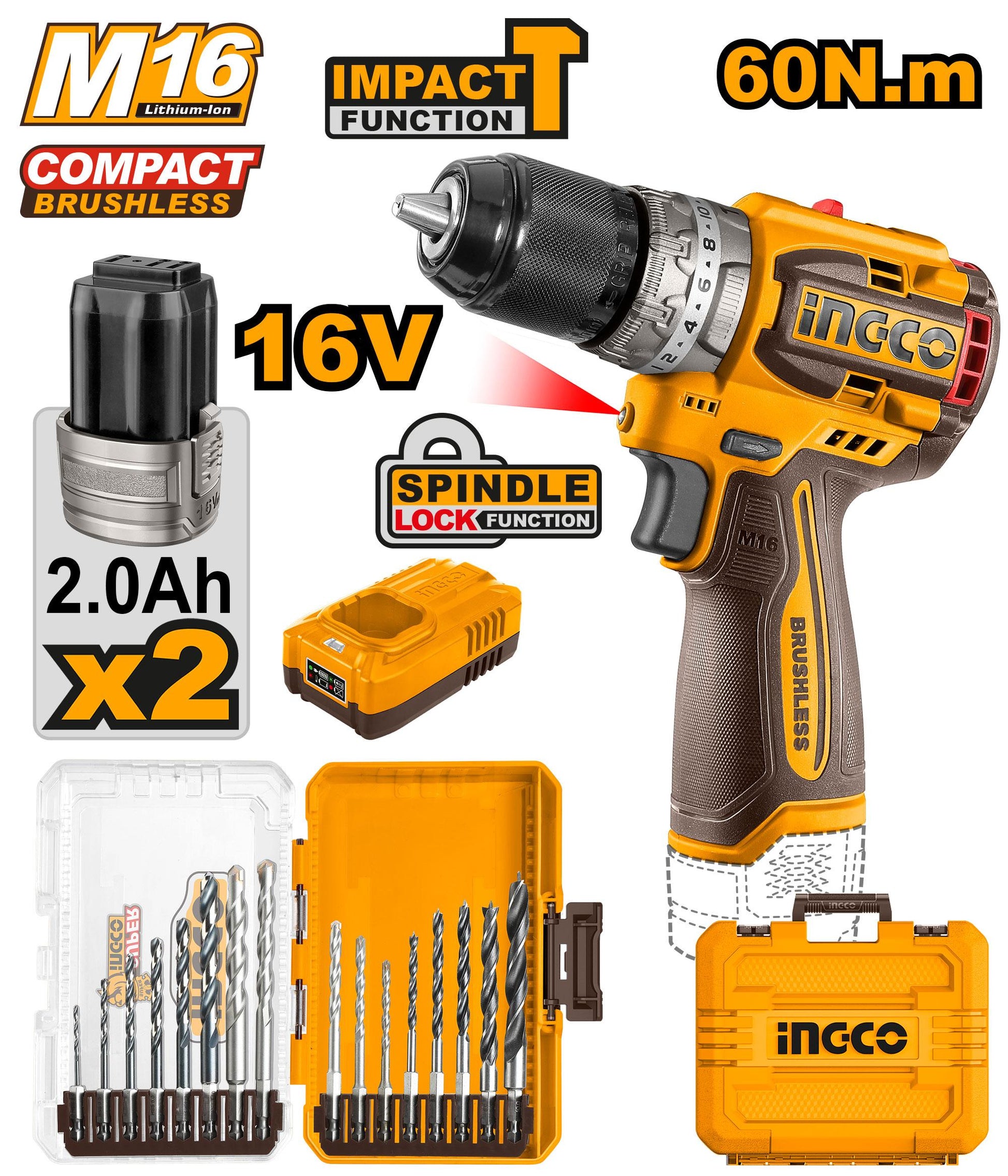 COSLI241199 - INGCO VISSEUSE A BATTERIE 16V AVEC 2 BATTERIES 2Ah AU MAROC [COSLI241199] — perceuse visseuse INGCO — Maroc —
