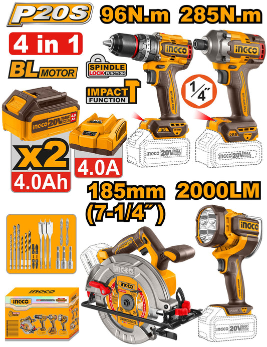 COSLI241297 - INGCO PACK 4 MACHINES VISSEUSE 96NM+BOULONNEUSE 285NM+SCIE CIRCULAIRE 185MM+TORCHE AU MAROC [COSLI241297] — perceuse visseuse INGCO — Maroc —