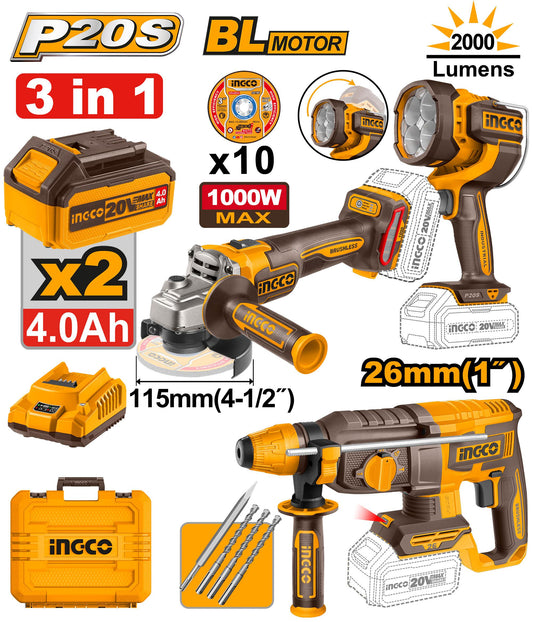 COSLI250183 - INGCO KIT COMBINÉ SANS FIL 3 PIÈCES AU MAROC [COSLI250183] — outil INGCO — Maroc —