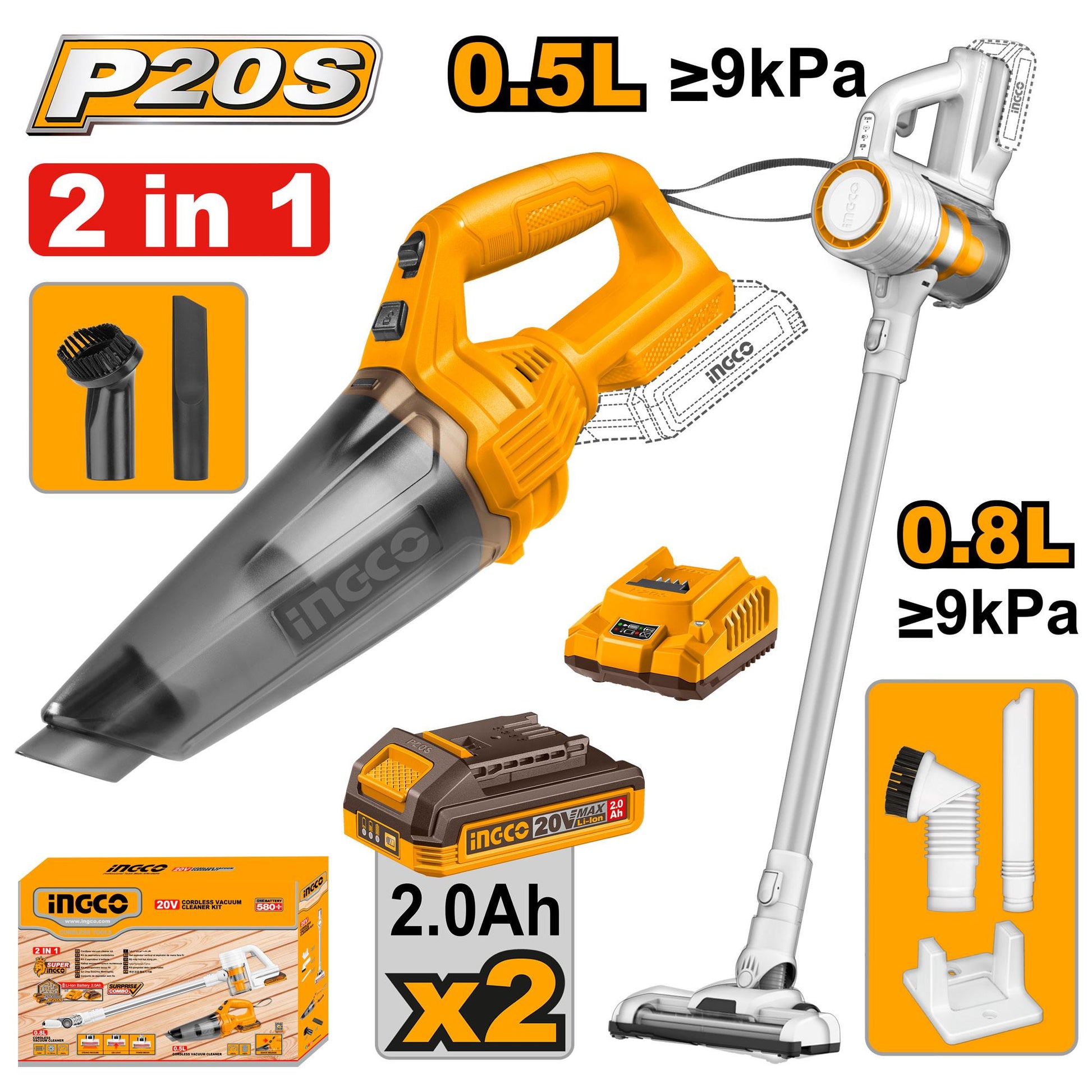 COSLI29832 - INGCO KIT 2 ASPIRATEUR SANS FIL 20V 2Ah AU MAROC [COSLI29832] — outil INGCO — Maroc —