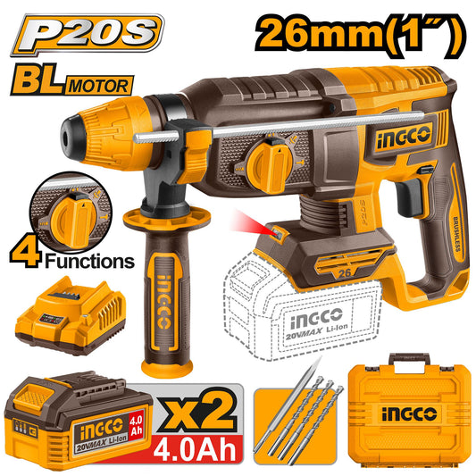 CRHLI202682 - INGCO MARTEAU PERFORATEUR 26MM 20V 2BATTERIES 4.0AH+CHARGEUR INGCO AU MAROC [CRHLI202682] — perforateur INGCO — Maroc —