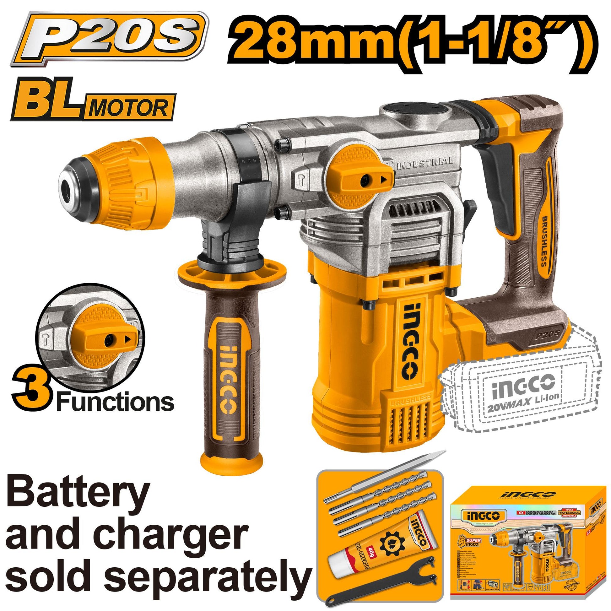 CRHLI20288 - INGCO MARTEAU PERFORATEUR SDS PLUS 20V 28MM+6ACCESS AU MAROC [CRHLI20288] — perforateur INGCO — Maroc —