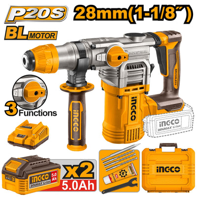 INGCO MARTEAU PERFORATEUR BRUSHLESS 20V SDS PLUS 28MM 2 BAT 5Ah AU MAROC [CRHLI202885]
