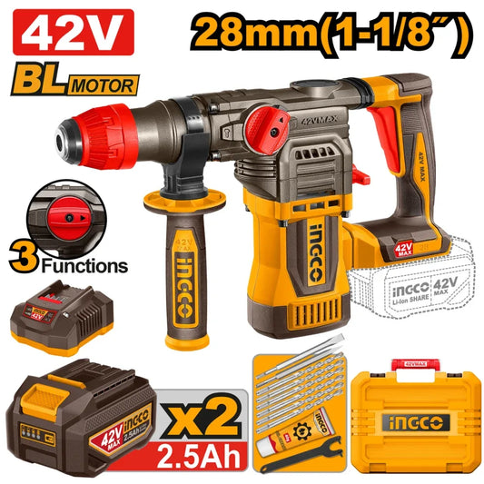CRHLI422882 - INGCO MARTEAU PERFORATEUR SANS FIL 28MM AVEC 2 BATT 42V 2,5AH AU MAROC [CRHLI422882] — perforateur INGCO — Maroc —