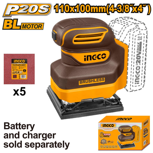 CSHSLI2024 - INGCO PONCEUSE À FEUILLES SANS FIL 110X100MM SANS BATTERIE SANS CHARGEUR AU MAROC [CSHSLI2024] — ponceuse INGCO — Maroc —