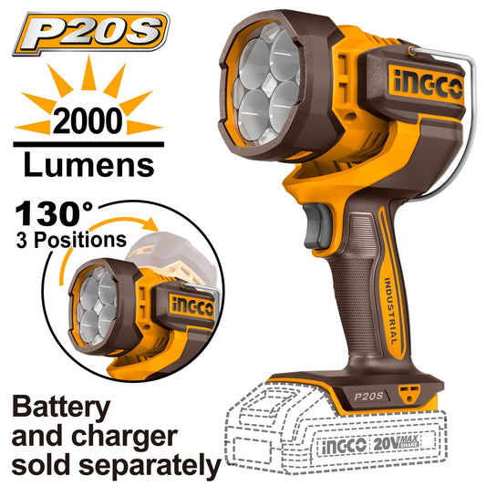 CWLI2088 - INGCO LAMPE TORCHE DE TRAVAIL LED 20V 2000LUMENS SANS BATTERIE SANS CHARGEUR INGCO AU MAROC [CWLI2088] — batterie INGCO — Maroc —