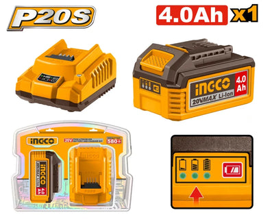 INGCO PACK BATTERIE +CHARGEUR 20V 4.0AH INGCO AU MAROC [FBCPK1012]