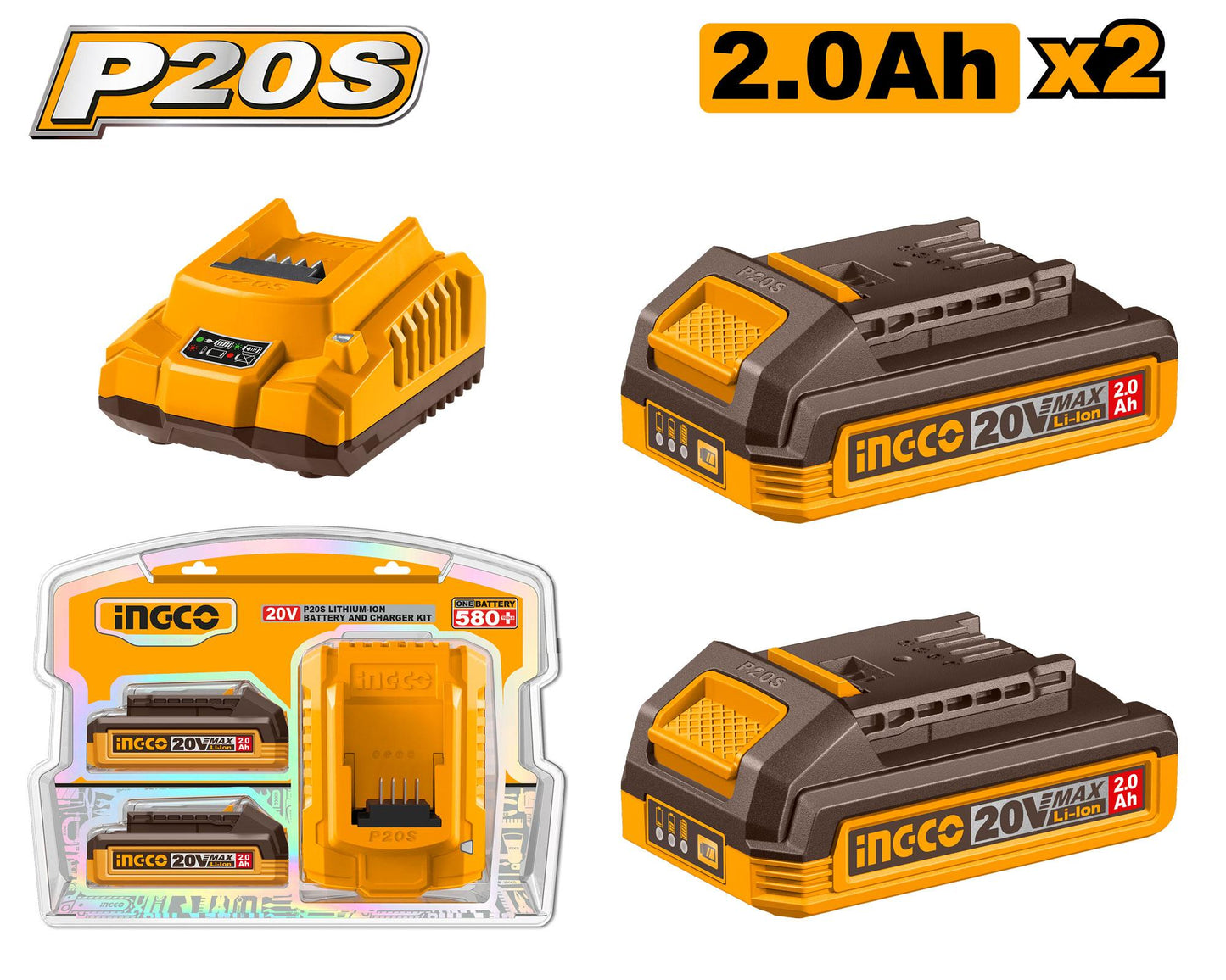 FBCPK1222 - INGCO PACK 2 BATTERIES 20V 2AH + CHARGEUR RAPIDE SI AU MAROC [FBCPK1222] — batterie INGCO — Maroc —