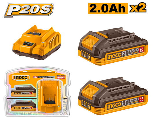 FBCPK1222 - INGCO PACK 2 BATTERIES 20V 2AH + CHARGEUR RAPIDE SI AU MAROC [FBCPK1222] — batterie INGCO — Maroc —