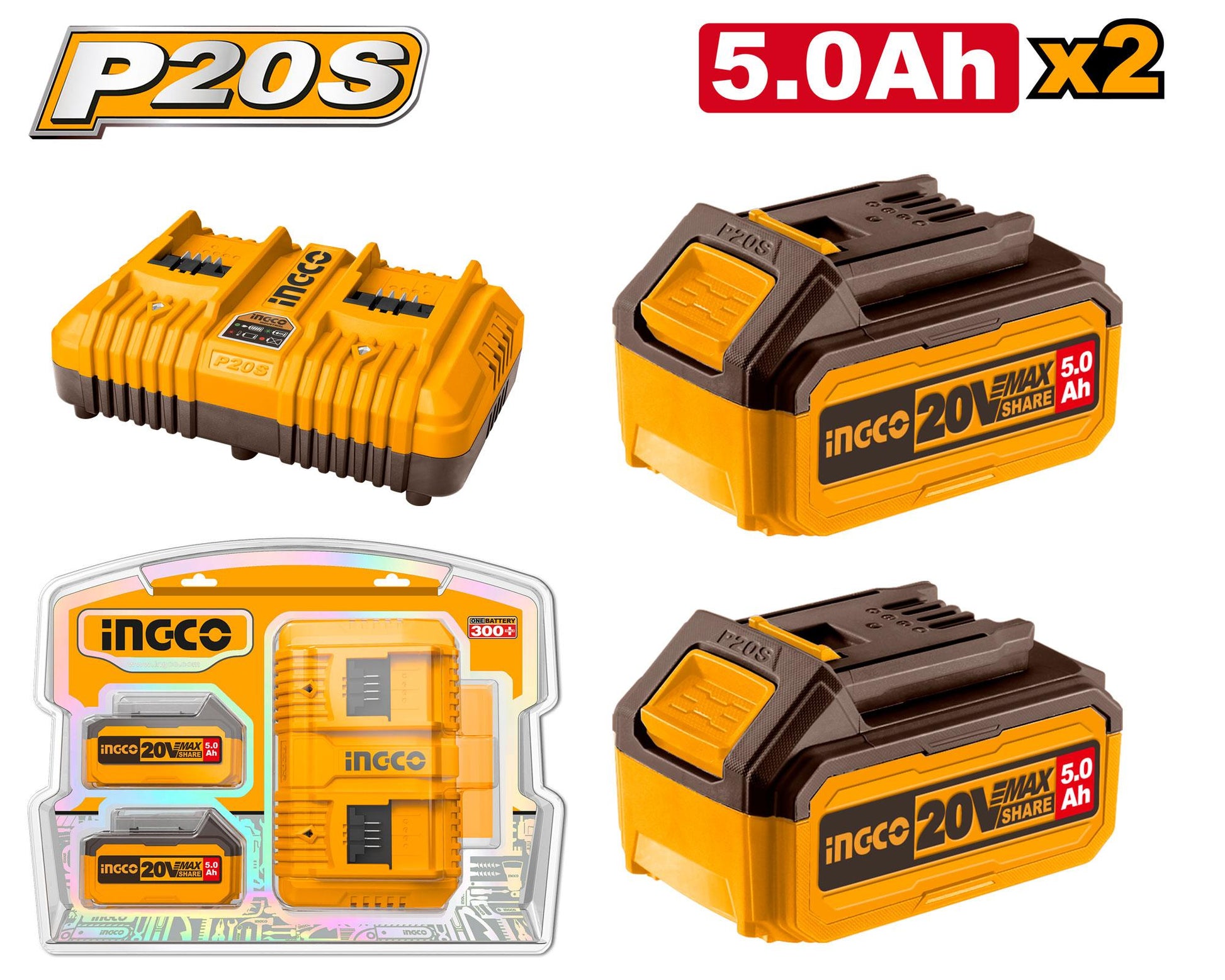 FBCPK2425 - INGCO PACK 2 BATTERIES 5Ah + CHARGEUR AU MAROC [FBCPK2425] — batterie INGCO — Maroc —