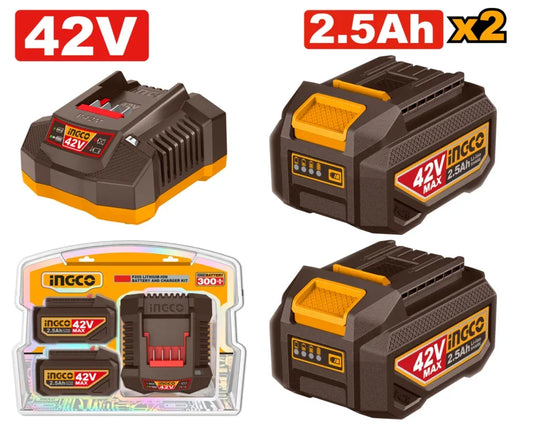 FBCPM25221 - INGCO KIT 2 BATTERIES LITHIUM-ION ET CHARGEUR 2,5AH 42V AU MAROC [FBCPM25221] — batterie INGCO — Maroc —