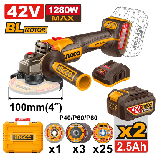 CAGLI4108112 - INGCO MEULEUSE D'ANGLE SANS FIL 42V+2BAT AU MAROC [CAGLI4108112] — meuleuse INGCO — Maroc —