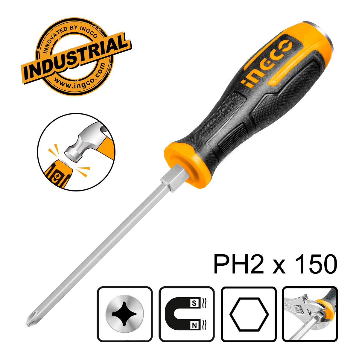 HGTS68PH2150 - INGCO TOURNEVIS A ZONE DE FRAPPE PH2 6*150 MM AU MAROC [HGTS68PH2150] — tournevis INGCO — Maroc — — vue principale