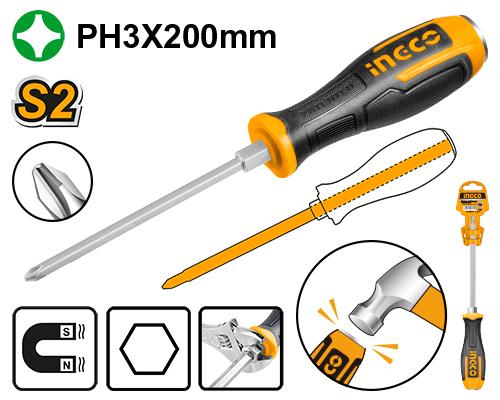 HGTS68PH3200 - INGCO TOURNEVIS À ZONE DE FRAPPE PH3 8*200 MM AU MAROC [HGTS68PH3200] — tournevis INGCO — Maroc —