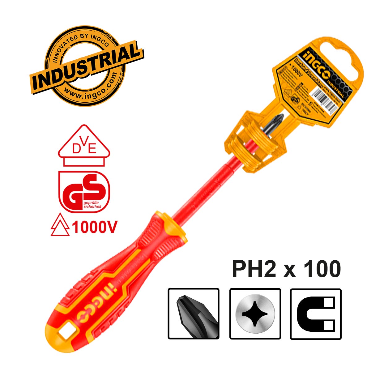 HISD81PH2100 - INGCO TOURNEVIS ISOLE PH 2×100 AU MAROC [HISD81PH2100] — tournevis INGCO — Maroc — — vue 2