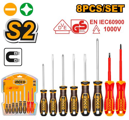 HKSDS0838 - INGCO SET DE 8 TOURNEVIS ISOLES 1000V AU MAROC [HKSDS0838] — tournevis INGCO — Maroc —