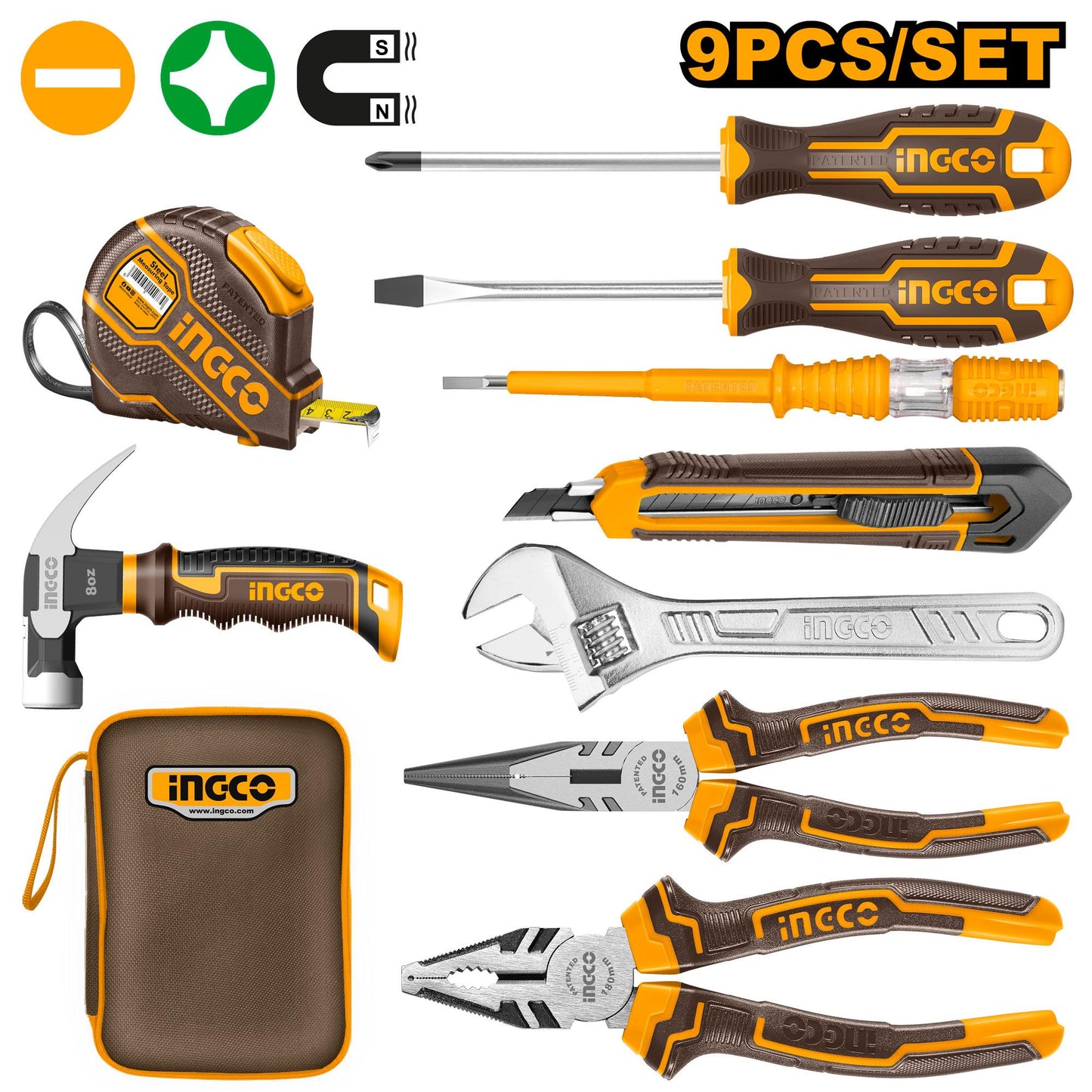 HKTH20809 - INGCO POCHETTE JEU 9 OUTILS À MAIN AU MAROC [HKTH20809] — outil INGCO — Maroc —