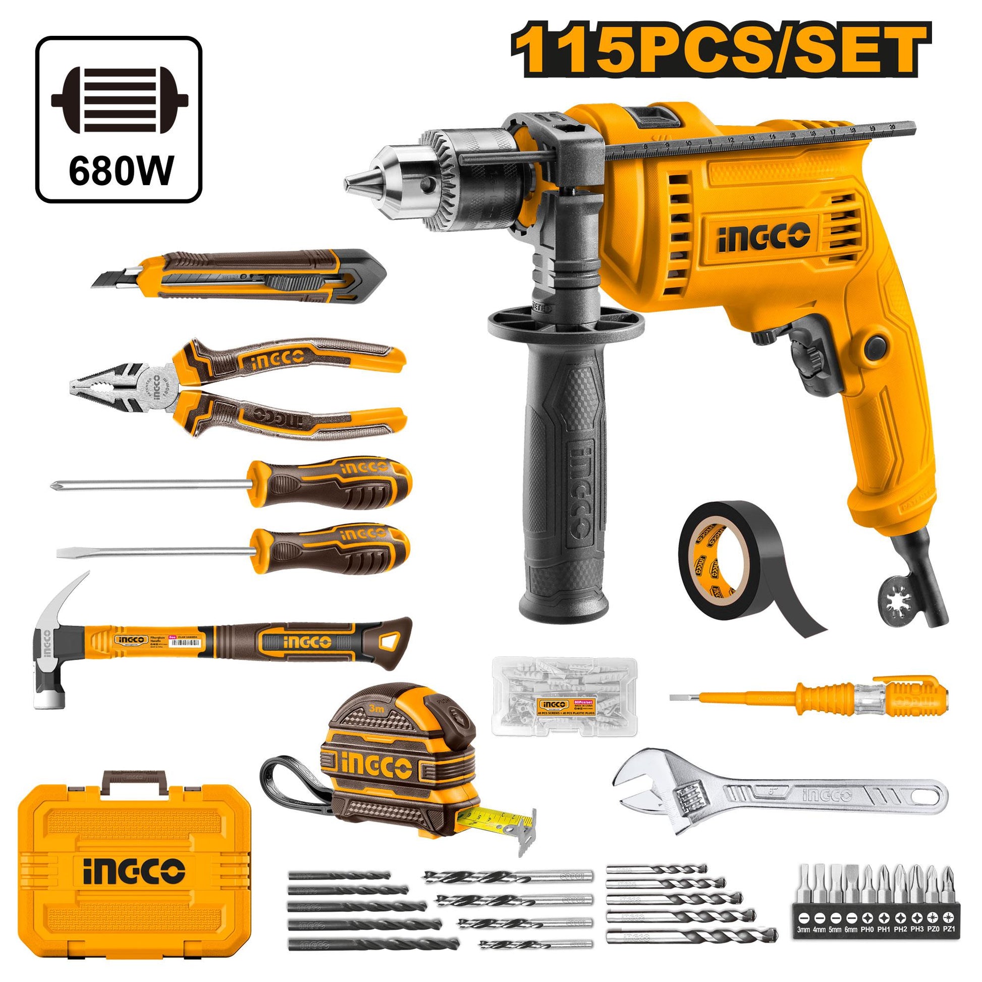 HKTHP11151 - INGCO COFFRET PERCEUSE 13MM 680W 115PCS AU MAROC [HKTHP11151] — perceuse visseuse INGCO — Maroc —