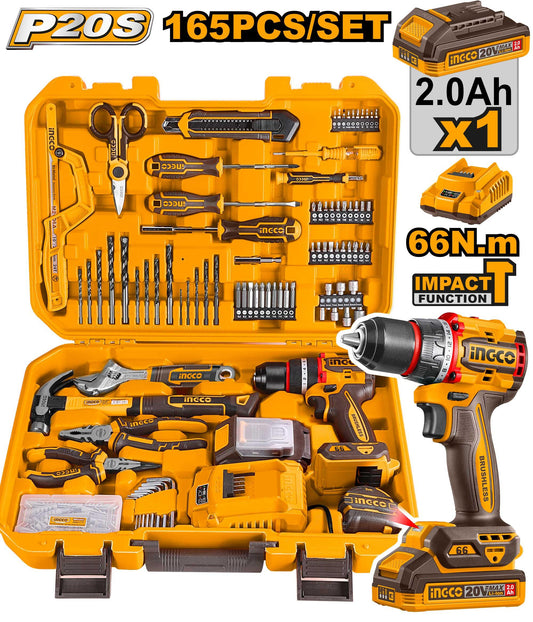 HKTHP11651 - INGCO COFFRET PERCEUSE 20V+165 PIECES AU MAROC [HKTHP11651] — perceuse visseuse INGCO — Maroc —