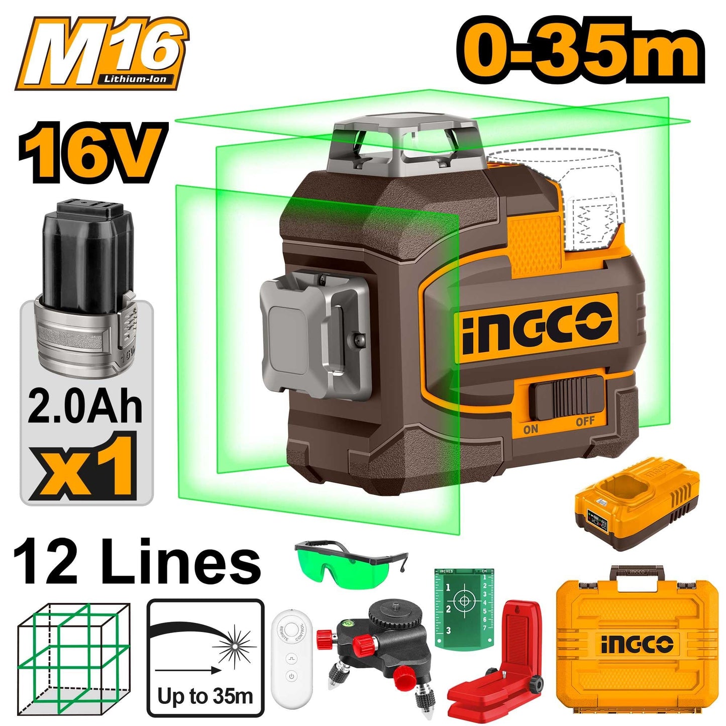 HLL301201 - INGCO NIVEAU LASER AUTO NIVELLEMENT 3D LIGNE VERT 16V AU MAROC [HLL301201] — outil de mesure INGCO — Maroc —