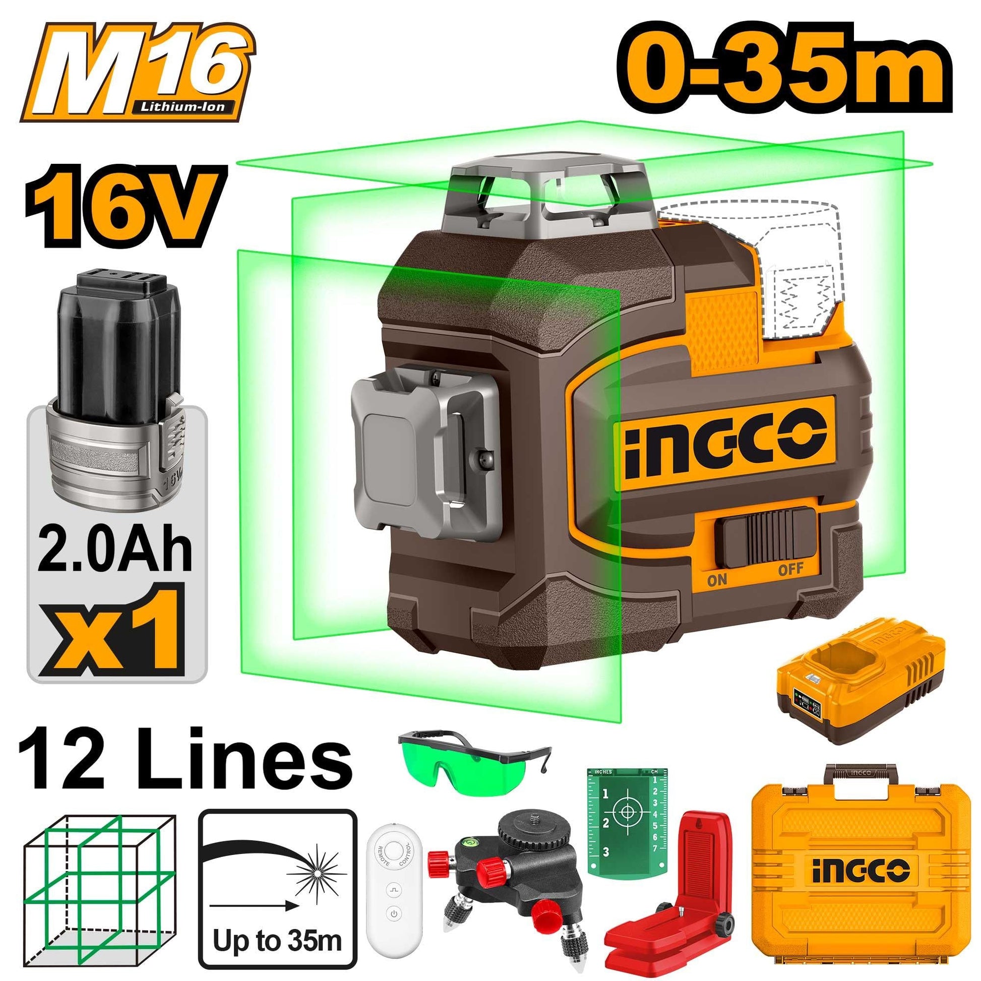 HLL301201 - INGCO NIVEAU LASER AUTO NIVELLEMENT 3D LIGNE VERT 16V AU MAROC [HLL301201] — outil de mesure INGCO — Maroc —